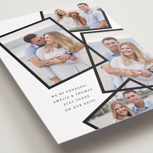 This is a charcoal save the date with standard by Baumbirdy called modern day printing on recycled smooth signature in standard