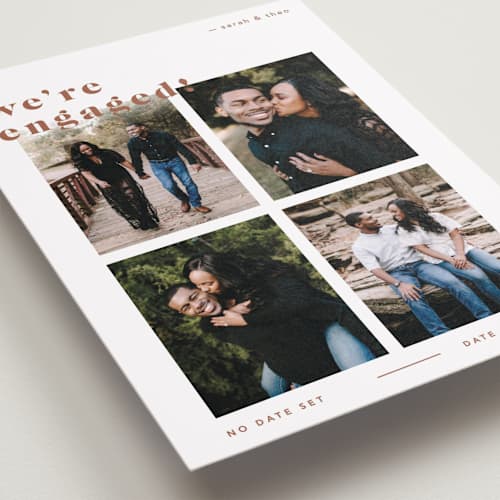 This is a terracotta save the date with standard by Blustery August called bold printing on recycled smooth signature in standard