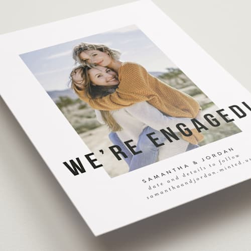 This is a moonstone save the date with standard by Kelly Schmidt called marquee printing on recycled smooth signature in standard