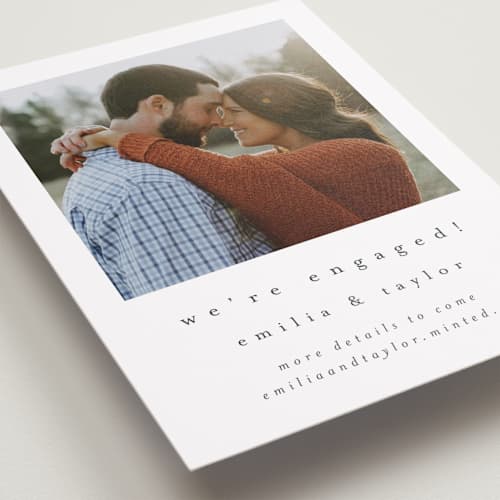 This is a ebony save the date with standard by Angela Thompson called meant to be printing on recycled smooth signature in standard