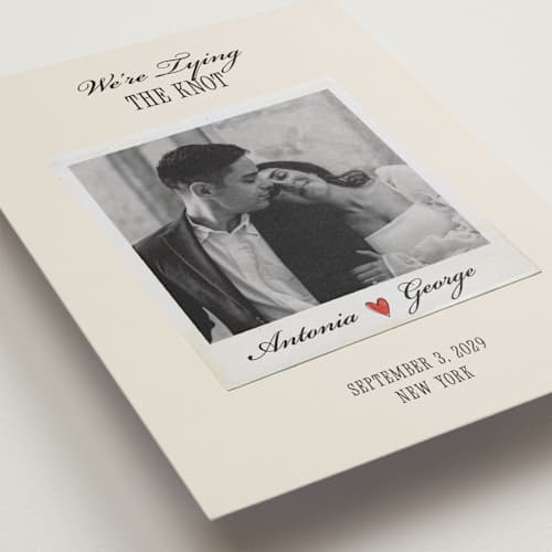 This is a lily save the date with standard by Pati Cascino called two hearts printing on recycled smooth signature in standard