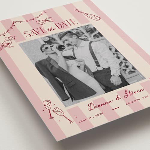 This is a rose save the date with standard by Jennifer Lew called thompson printing on recycled smooth signature in standard