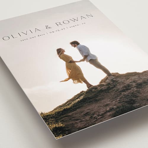 This is a midnight save the date with standard by Shirley Lin Schneider called classic elegance printing on recycled smooth signature in standard