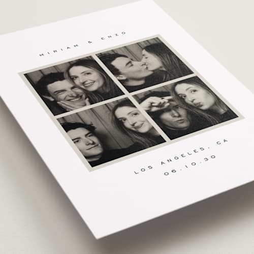 This is a powder save the date with standard by Emily Sabol Goss called snapped moments printing on recycled smooth signature in standard
