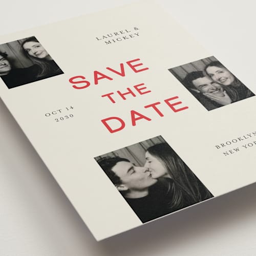 This is a poppy save the date with standard by Studio Suku called little snapshots printing on recycled smooth signature in standard