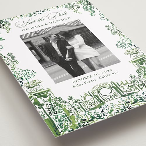 This is a sap save the date with standard by Becky Nimoy called gates and pillars printing on recycled smooth signature in standard