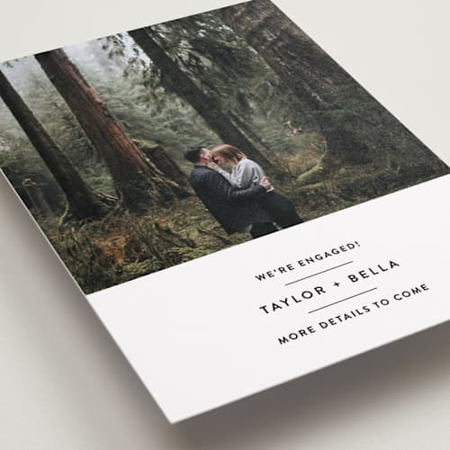 This is a ebony save the date with standard by Olivia Raufman called composed printing on recycled smooth signature in standard