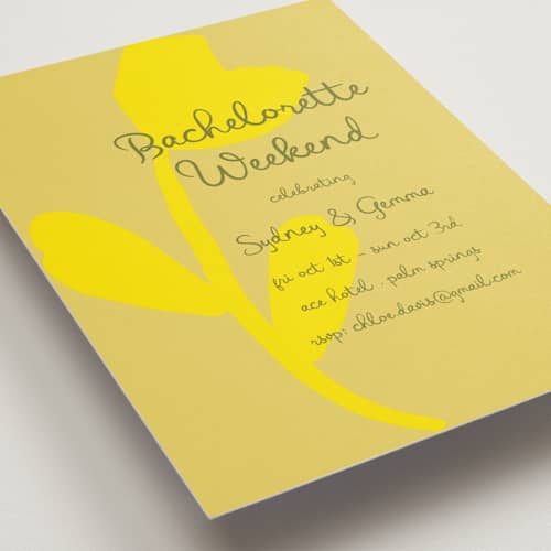 This is a island citrus bachelorette party invitations with standard by Morgan Kendall called bloom printing on signature in standard