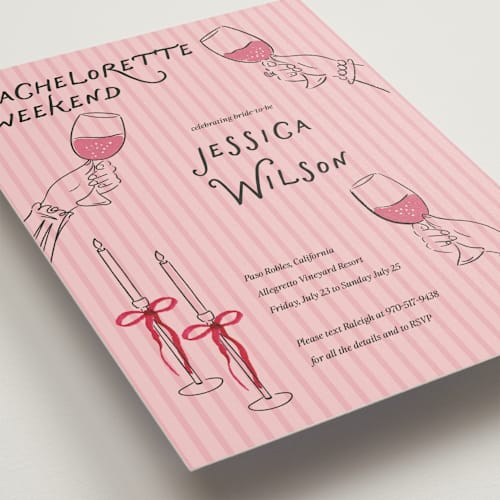 This is a rose bachelorette party invitations with standard by Jenna Holcomb called galentines cheers printing on signature in standard