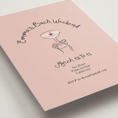 This is a cherry bachelorette party invitations with standard by Helena Vitto called cherry printing on signature in standard