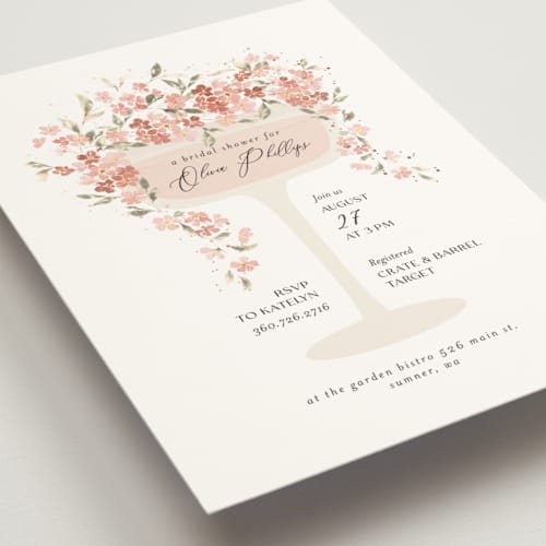 This is a petal bridal shower invitations with foil pressed by Itsy Belle Studio called botanical cheers printing on signature in standard