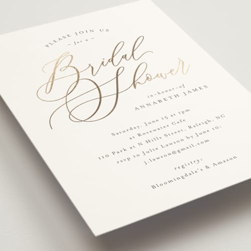 This is a waterlily bridal shower invitations with foil pressed by Melanie Kosuge called posh printing on signature in standard