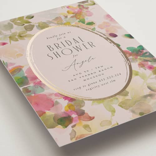 This is a wild berry bridal shower invitations with foil pressed by Lori Wemple called floral jewels printing on signature in standard