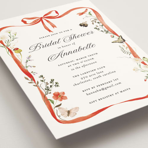 This is a verona sunset bridal shower invitations with foil pressed by Sarah Knight called fleur printing on signature in standard