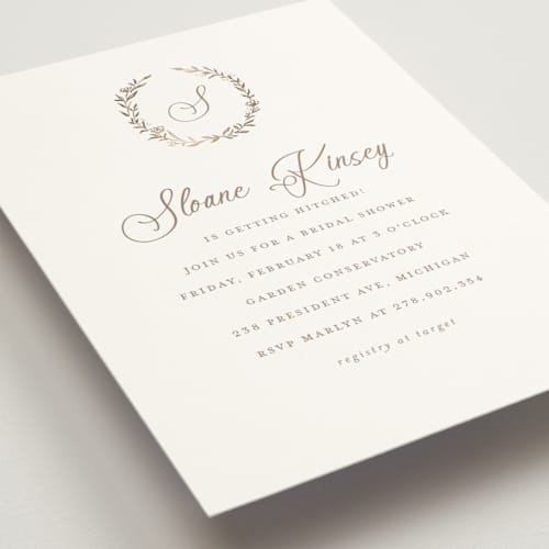 This is a ice bridal shower invitations with foil pressed by chocomocacino called manouti printing on signature in standard