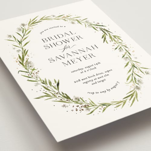 This is a diamond bridal shower invitations with foil pressed by Kate Ahn called aveline printing on signature in standard