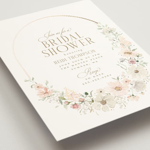 This is a blushing bridal shower invitations with foil pressed by Itsy Belle Studio called gorgeous printing on signature in standard