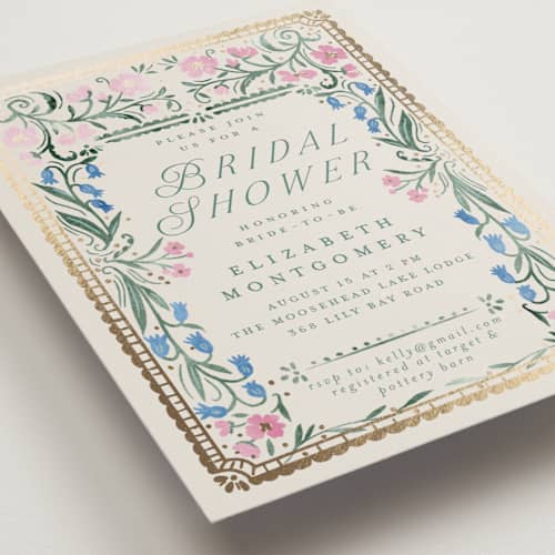 This is a evergreen bridal shower invitations with foil pressed by Petra Kern called book cover printing on signature in standard