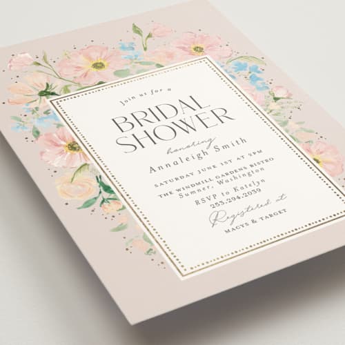 This is a bisque bridal shower invitations with foil pressed by Itsy Belle Studio called fiona printing on signature in standard