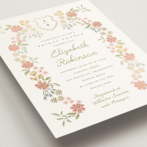 This is a peony bridal shower invitations with foil pressed by Erin German called libby printing on signature in standard