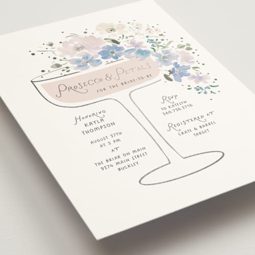 This is a bluebell bridal shower invitations with foil pressed by Itsy Belle Studio called prosecco & petals printing on signature in standard