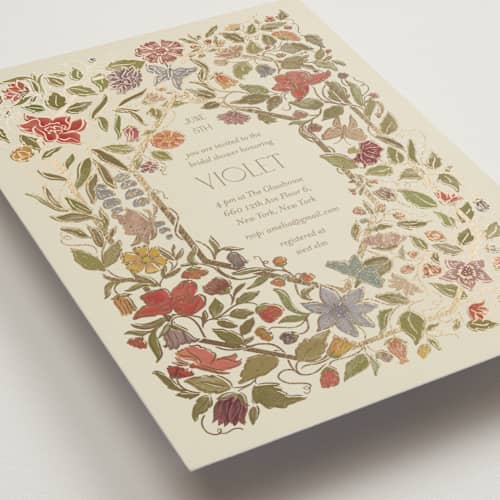 This is a mint bridal shower invitations with foil pressed by Simona Camp called radiant botany printing on signature in standard