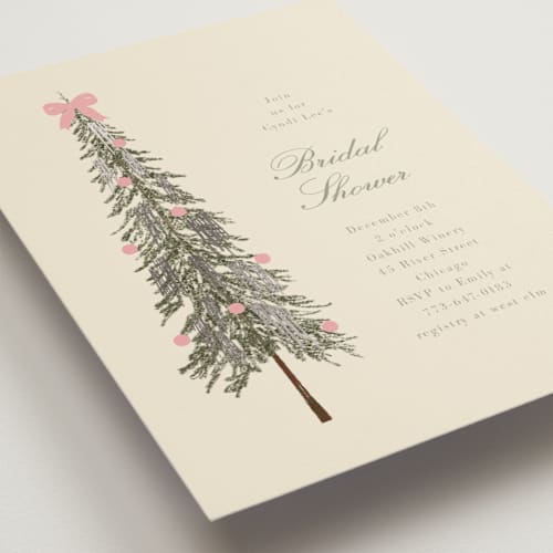 This is a peony bridal shower invitations with foil pressed by Baumbirdy called holiday bow printing on signature in standard