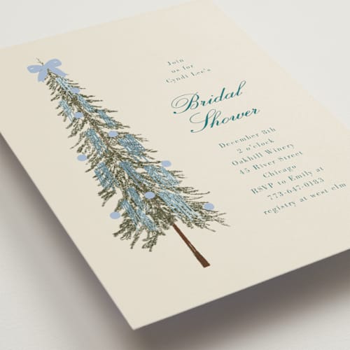 This is a blueberry bridal shower invitations with foil pressed by Baumbirdy called holiday bow printing on signature in standard