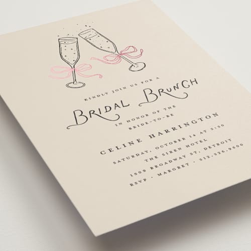 This is a licorice bridal shower invitations with foil pressed by Pixel and Hank called bubbly brunch printing on signature in standard