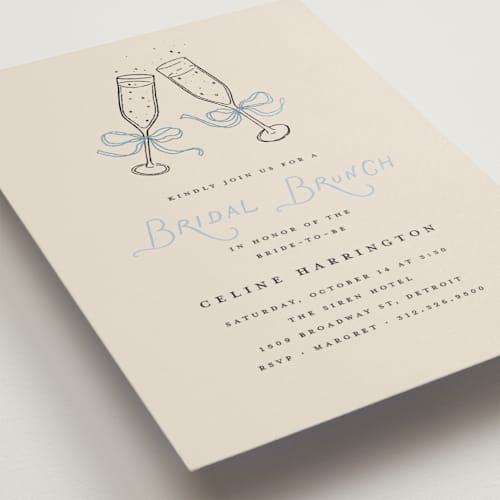 This is a bleu bridal shower invitations with foil pressed by Pixel and Hank called bubbly brunch printing on signature in standard