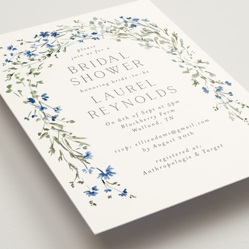 This is a bluebell bridal shower invitations with standard by Petra Kern called in the full bloom printing on signature in standard
