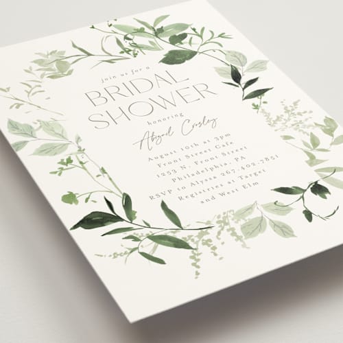 This is a meadow bridal shower invitations with standard by Everett Paper Goods called verde printing on signature in standard