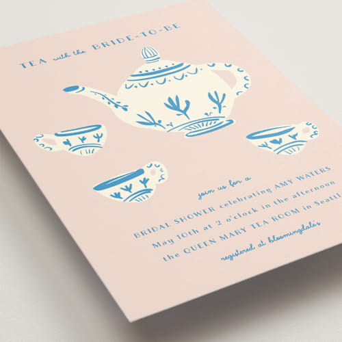 This is a blush bridal shower invitations with standard by Ani Somi called china tea set printing on signature in standard