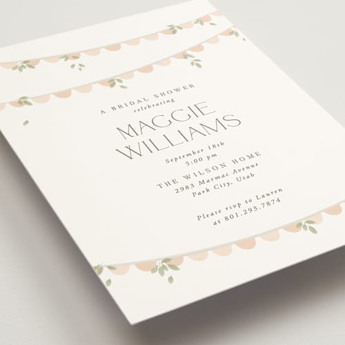 This is a blush bridal shower invitations with standard by Robert and Stella called scallops printing on signature in standard