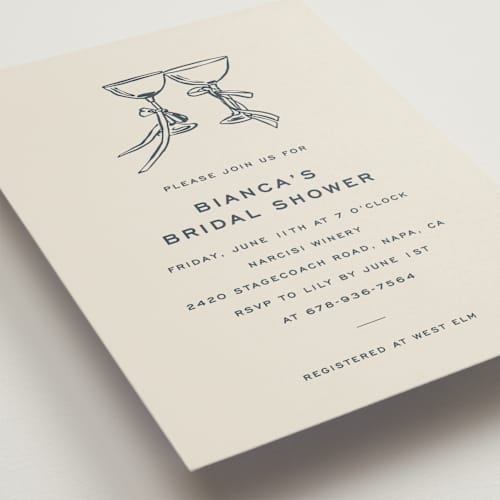 This is a navy bridal shower invitations with standard by Megan Davis called campania printing on signature in standard