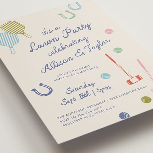 This is a candy bridal shower invitations with standard by Kelly Watkins called lawn party printing on signature in standard