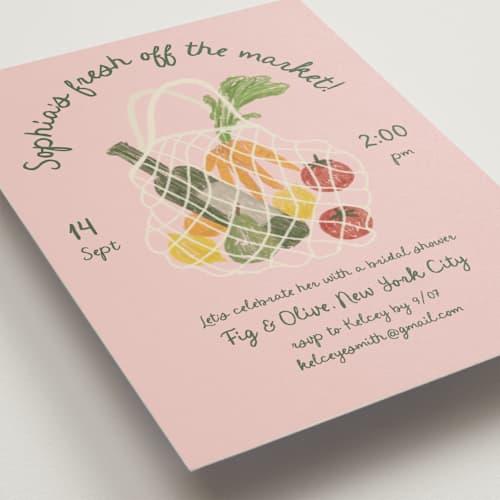 This is a cherry bridal shower invitations with standard by Adelyn T. called farmer's market printing on signature in standard