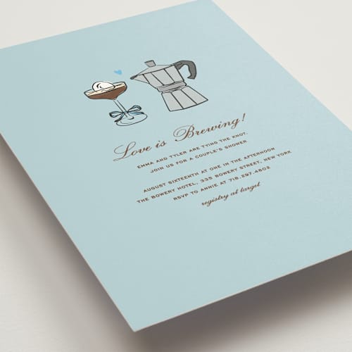 This is a sky bridal shower invitations with standard by Jennifer Lew called espresso printing on signature in standard