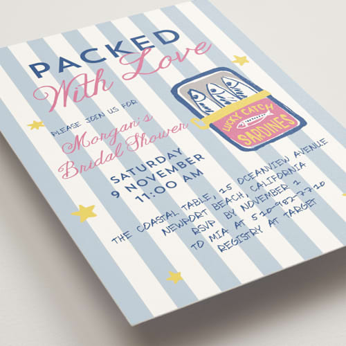 This is a sky bridal shower invitations with standard by Cass Loh called packed with love printing on signature in standard