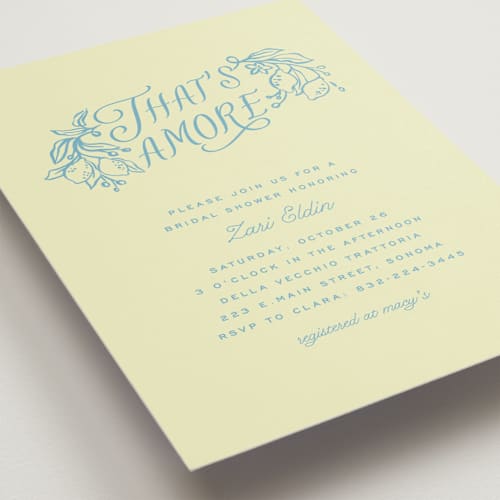 This is a lemonade bridal shower invitations with standard by Pati Cascino called that's amore printing on signature in standard