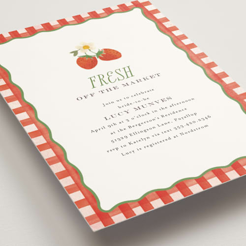 This is a strawberry bridal shower invitations with standard by Itsy Belle Studio called so berry sweet printing on signature in standard