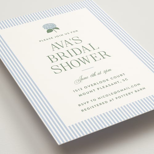 This is a sky bridal shower invitations with standard by Carolyn MacLaren called hydrangea home printing on signature in standard