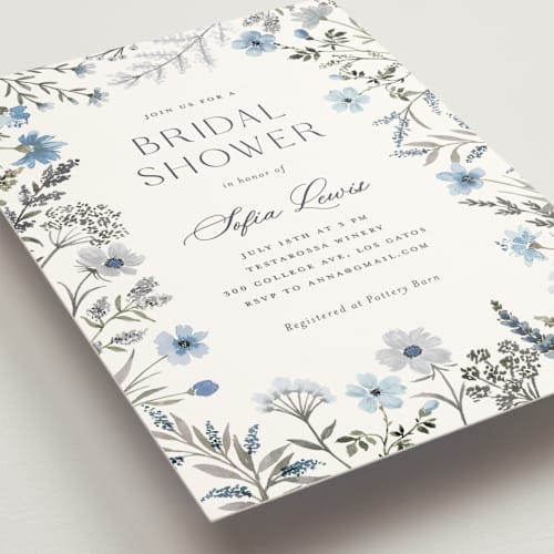 This is a azure bridal shower invitations with standard by Yaling Hou Suzuki called the conservatory printing on signature in standard