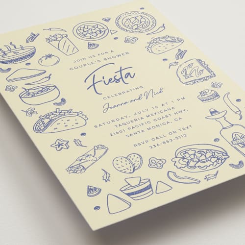 This is a blueberry bridal shower invitations with standard by Sherley Ferreira called tacos & tequila printing on signature in standard