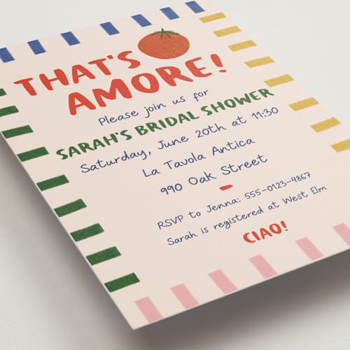 This is a capri bridal shower invitations with standard by Julia Starr called buon appetito! printing on signature in standard