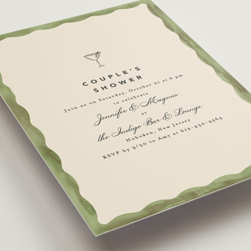 This is a palm bridal shower invitations with standard by Creo Study called formal scallop printing on signature in standard