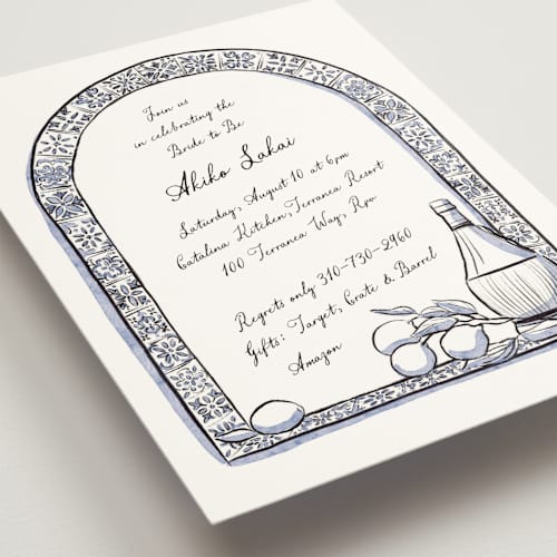 This is a powder blue bridal shower invitations with standard by Becky Nimoy called blue chianti printing on signature in standard