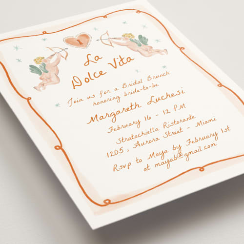 This is a flame bridal shower invitations with standard by Pati Cascino called giardino printing on signature in standard