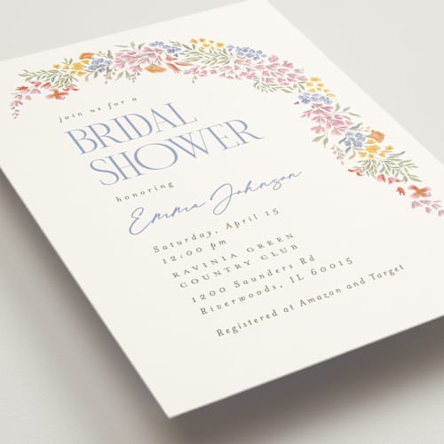 This is a rose quartz bridal shower invitations with standard by Joanna Griffin called dainty flowers printing on signature in standard