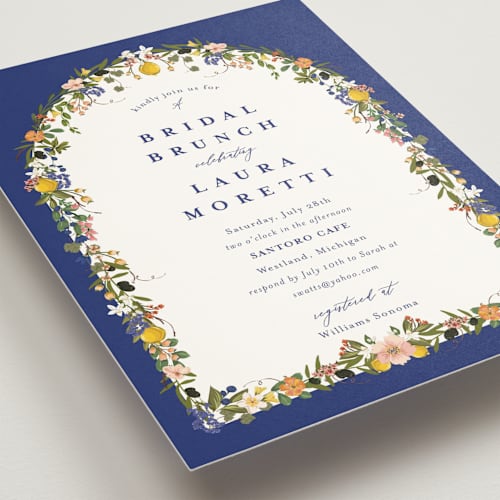 This is a cerulean bridal shower invitations with standard by Susan Moyal called amore floral printing on signature in standard